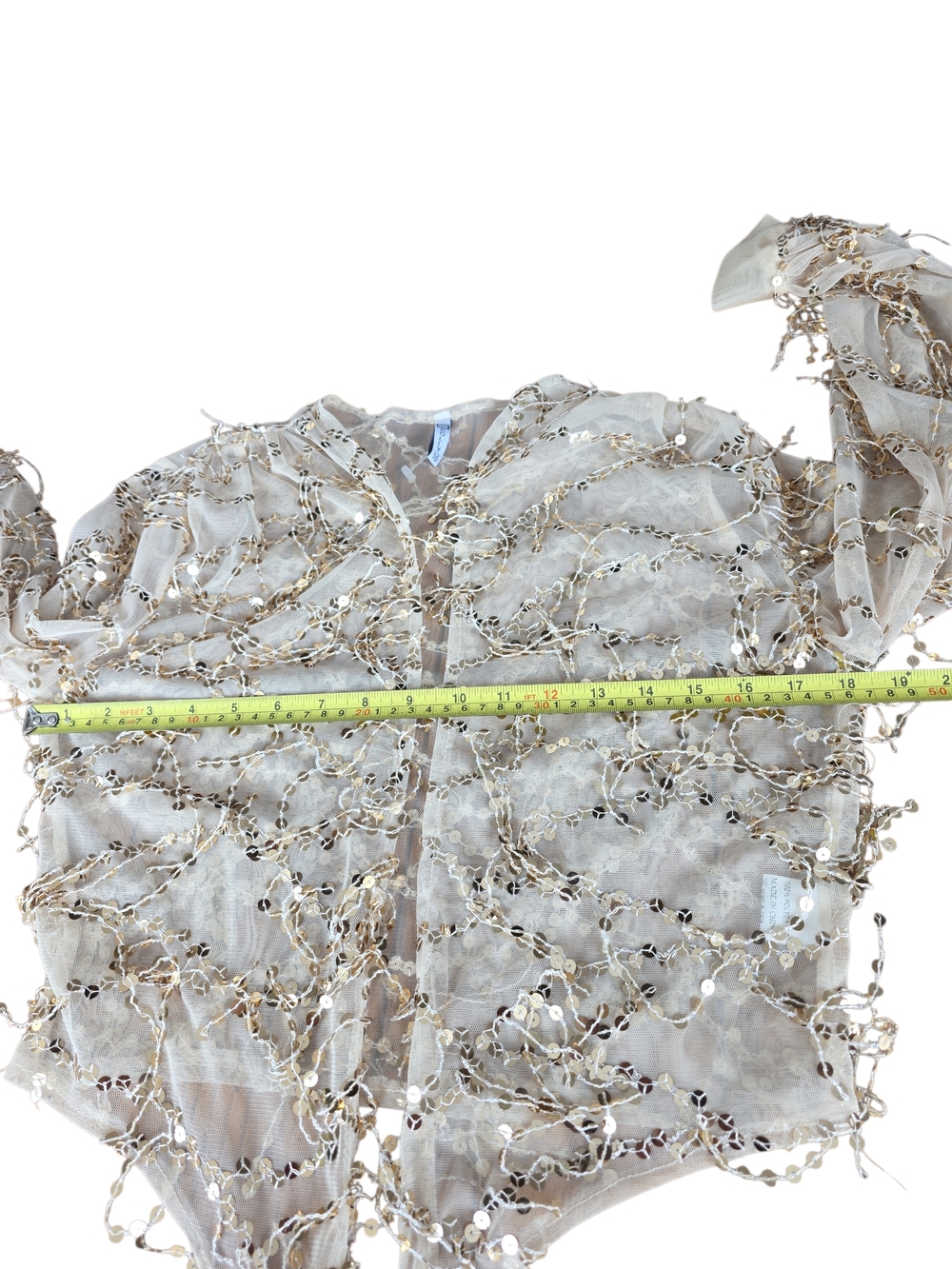 Oh Polly Champagne Sequin Tie-Front Shrug - Picture 8 of 11